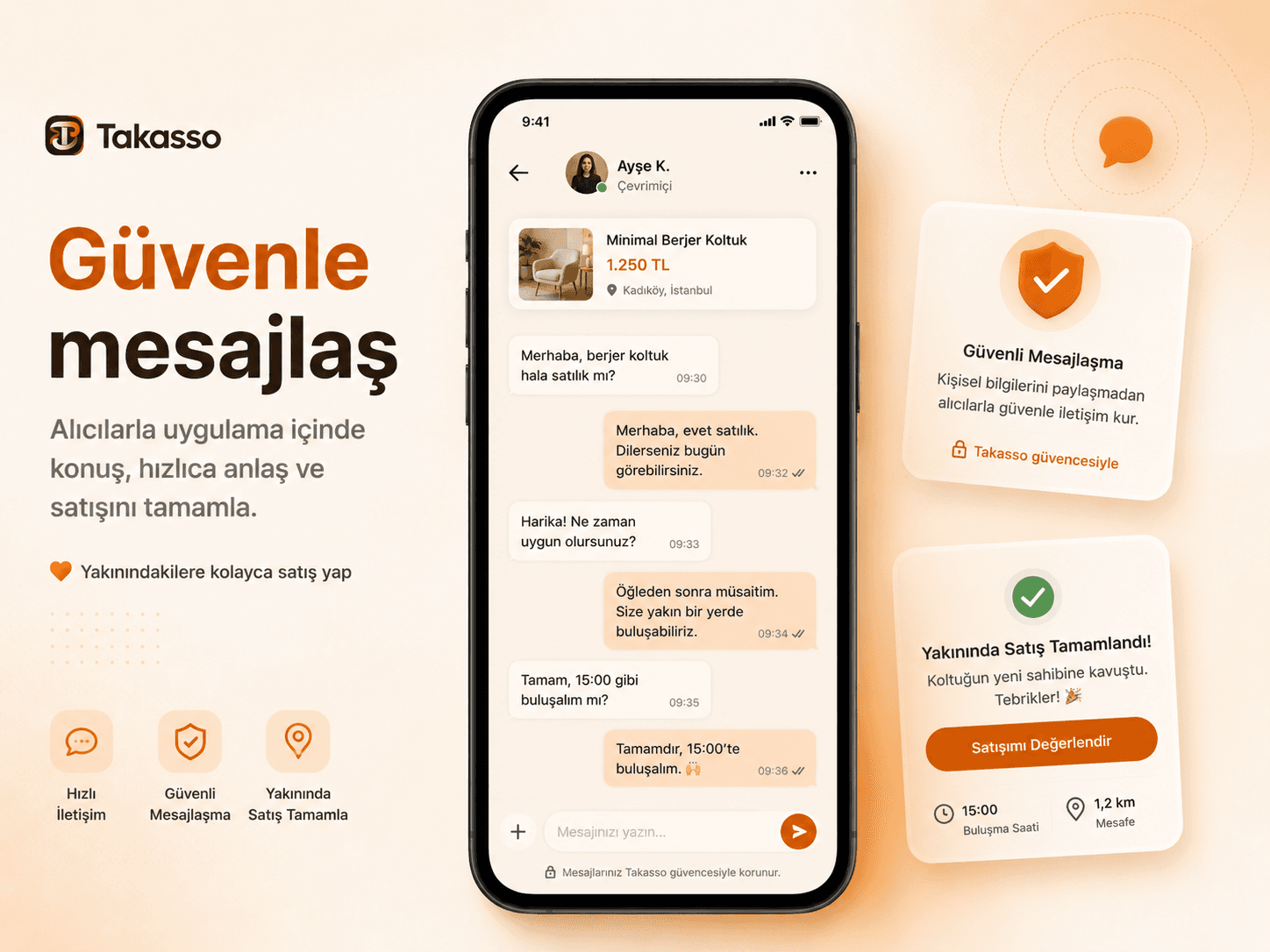 Takasso güvenli mesajlaşma ekranı